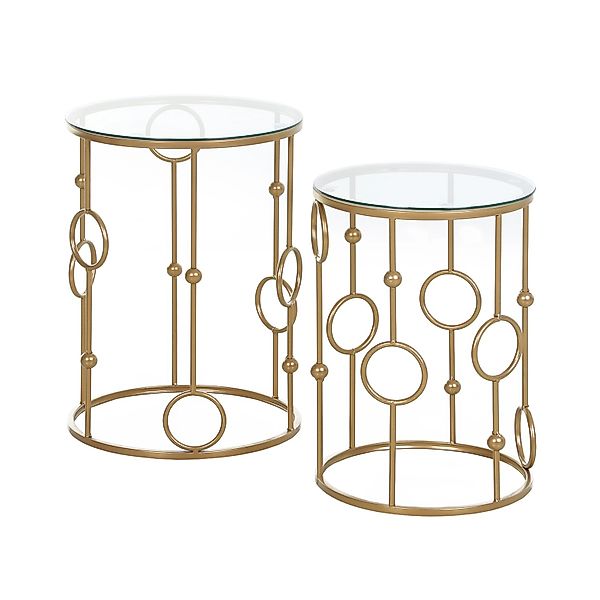 HOMCOM Couchtisch-Set Metall Gehärtetes Glas 41L x 41B x 57H cm Gold günstig online kaufen