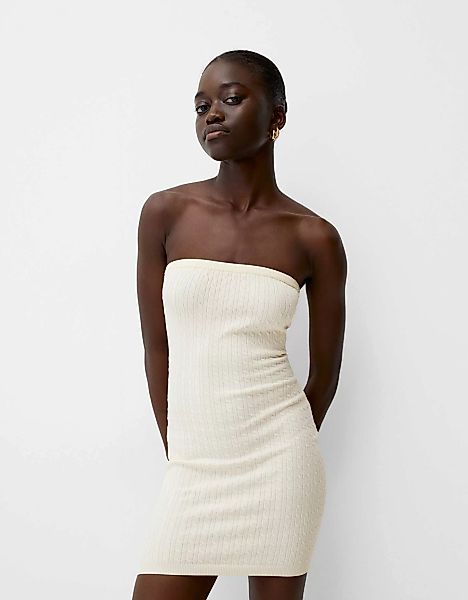 Bershka Geflochtenes Bandeau-Minikleid Damen S Weiss günstig online kaufen