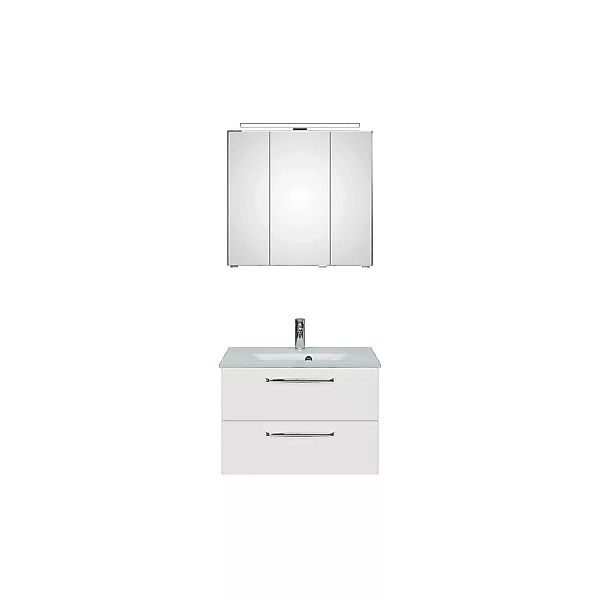 Waschplatz Badezimmer mit Glaswaschbecken TRENTO-66 in weiß Glanz, B/H/T: c günstig online kaufen