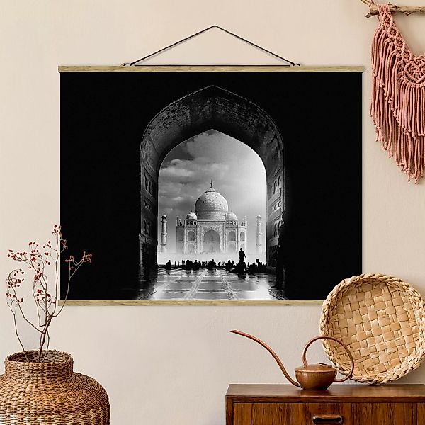 Stoffbild Architektur mit Posterleisten - Querformat Das Tor zum Taj Mahal günstig online kaufen