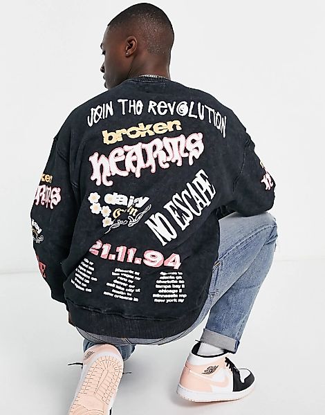 Topman – Revolution Grunge – Oversized-Sweatshirt in verwaschenem Schwarz günstig online kaufen