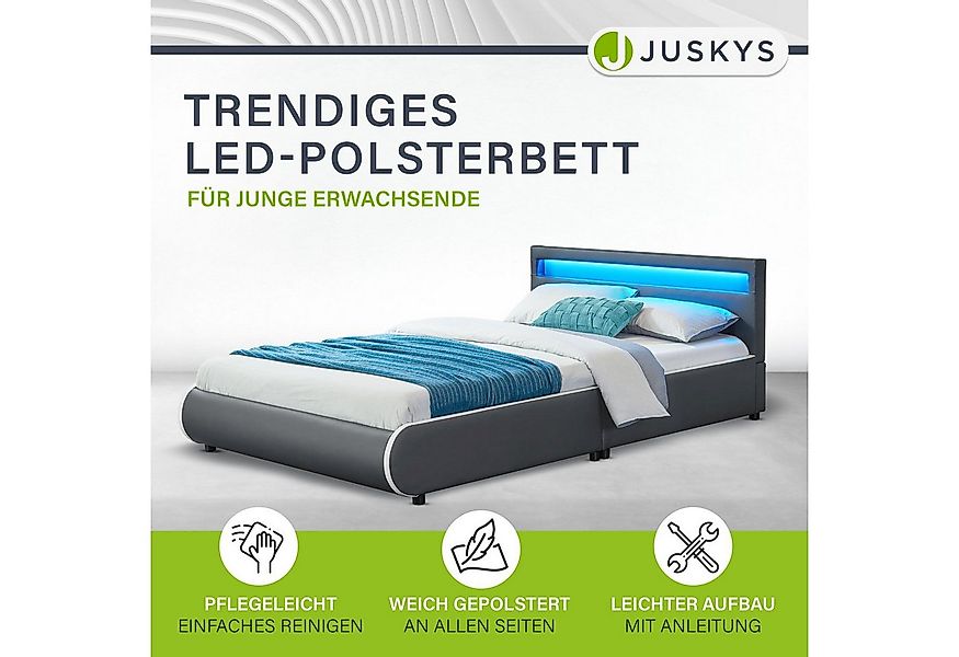 Juskys Polsterbett Sevilla, 140x200 cm, RGB-LED, Kunstleder, gepolstertes K günstig online kaufen