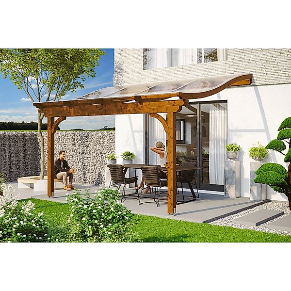 Skan Holz Terrassenüberdachung Verona 434 x 389 cm Leimholz Nussbaum günstig online kaufen