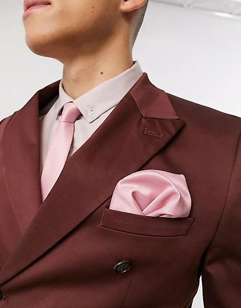 ASOS DESIGN – Schmale Krawatte und passendes Einstecktuch aus Satin in Rosa günstig online kaufen