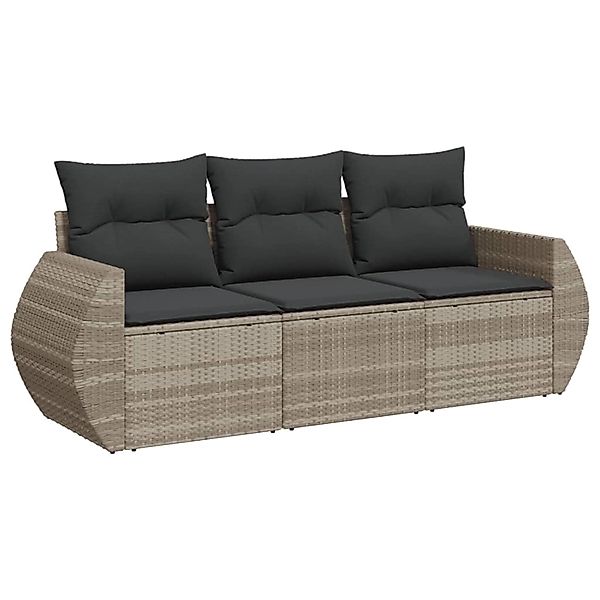 vidaXL 3-Tlg Garten-Sofagarnitur mit Kissen Hellgrau Poly Rattan 3253399 günstig online kaufen