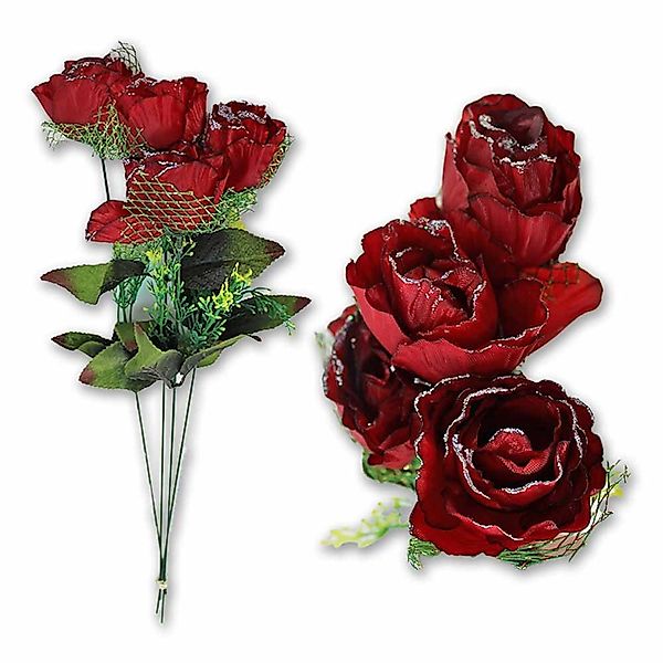 Kunstblume 4 Stück Rose Plastik dunkelrot günstig online kaufen
