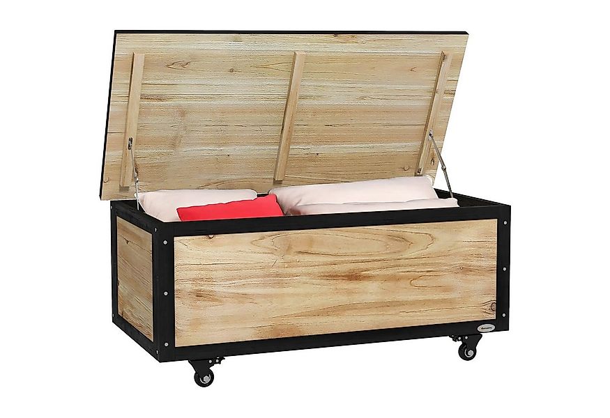Outsunny Gartenbox 121L, aus Holz, Gartenbox, Auflagenbox mit Rollen (Aufbe günstig online kaufen
