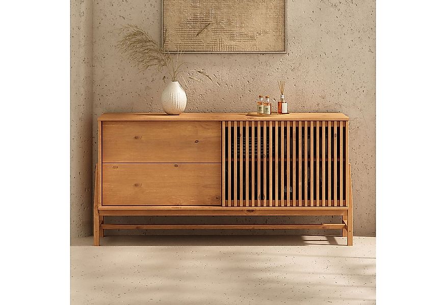 IDIMEX Sideboard ADAMO, Kommode 145 cm aus Massivholz mit Lamellen-Schiebet günstig online kaufen