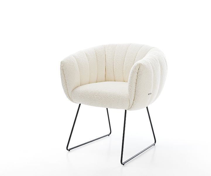 Esszimmerstuhl Jada-Flex Bouclé Weiß Kufengestell Schwarz Taschenfederkern günstig online kaufen