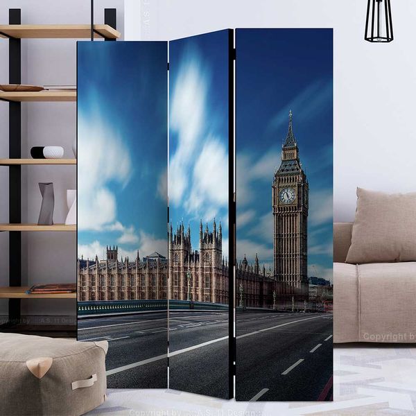 Leinwand Raumtrenner in Blau und Grau LONDON Ansicht günstig online kaufen