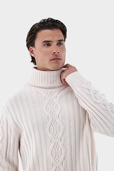 Rollkragenpullover mit Kaschmir und Zopfmuster günstig online kaufen