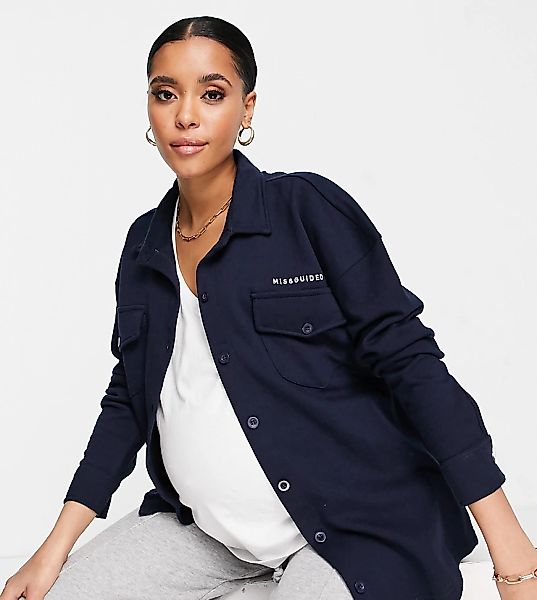 Missguided Maternity – Besticktes Hemd in Navy-Marineblau günstig online kaufen