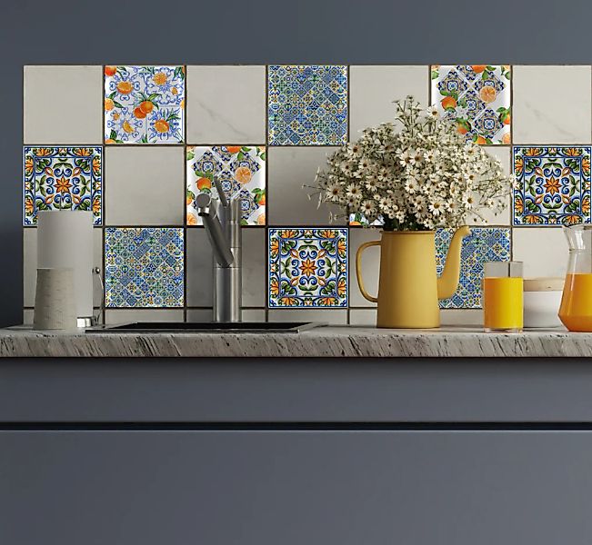 queence Fliesenaufkleber "Ornamente mit Orangen", (12 St.), selbstklebend, günstig online kaufen