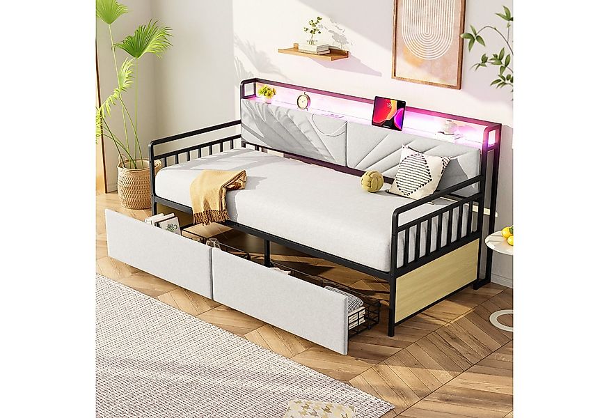 Flieks Daybett, LED Kinderbett Tagesbett 90x200cm mit Ladefunktion und 2 Sc günstig online kaufen