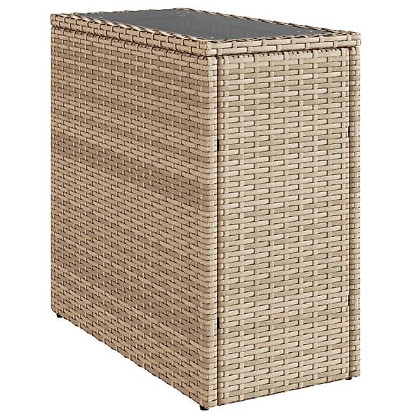 vidaXL Garten-Beistelltisch Glasplatte Beige 58x27,5x55 cm Poly Rattan 3660 günstig online kaufen