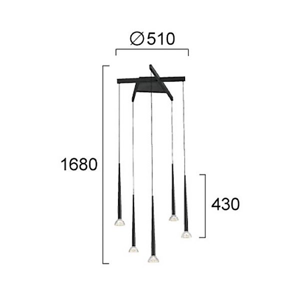 LED-Hängelampe Rina, schwarz/klar, Ø 51 cm, Metall, 5-flg. günstig online kaufen