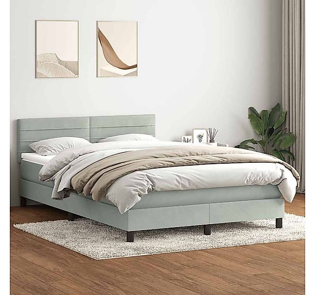 vidaXL Boxspringbett, Boxspringbett mit Matratze Hellgrau 140x220 cm Samt günstig online kaufen