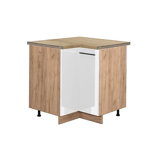 Vicco Eckunterschrank Fame-Line Weiß Hochglanz/Goldkraft Eiche 81 cm AP Eic günstig online kaufen