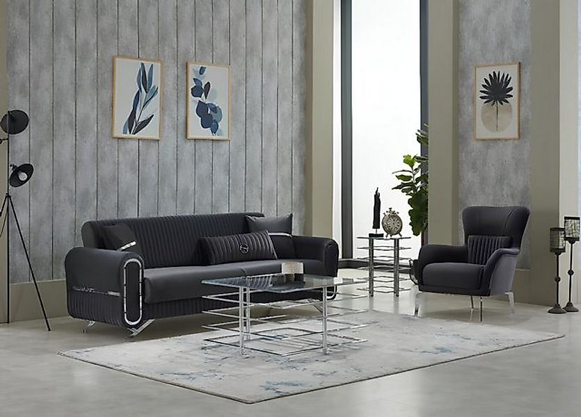 JVmoebel Sofa Garnitur Sofagarnitur Couch Polstersofa Dreisitzer Sessel Gra günstig online kaufen