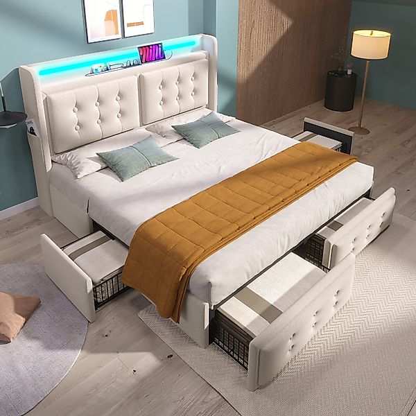 HAUSS SPOLE Polsterbett 180x200cm mit Led-Kopfteil, günstig online kaufen