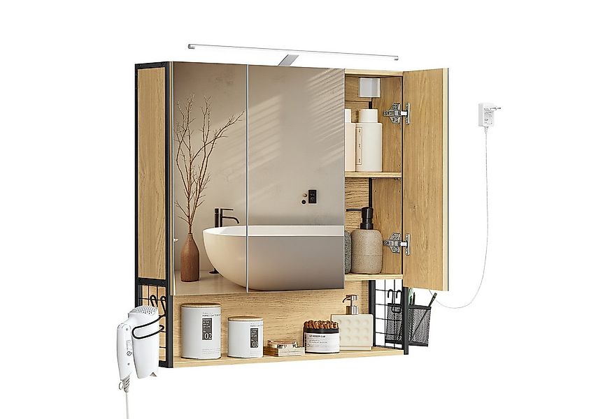 VASAGLE Spiegelschrank Badezimmerschrank Wandschrank Breite 70cm, LED-Beleu günstig online kaufen