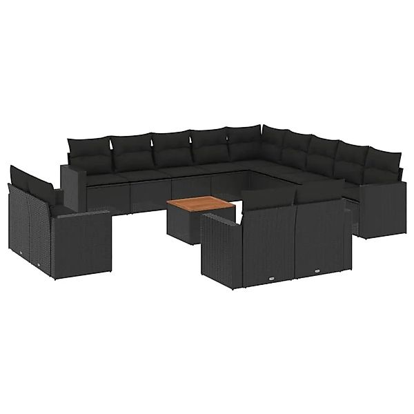 vidaXL 14-Tlg Garten-Sofagarnitur mit Kissen Schwarz Poly Rattan 3224396 günstig online kaufen