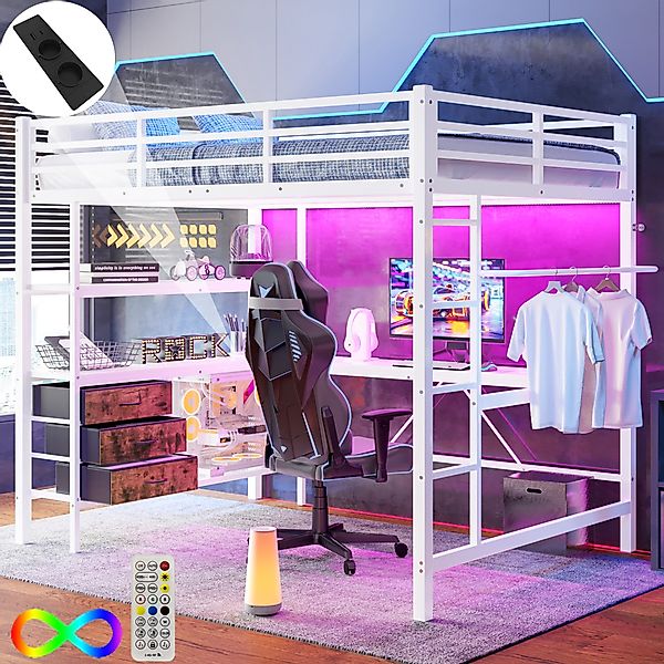 STILVORA Hochbett 140×200 Jugendbett mit Steckdose+USB,Tisch,Metallbett günstig online kaufen