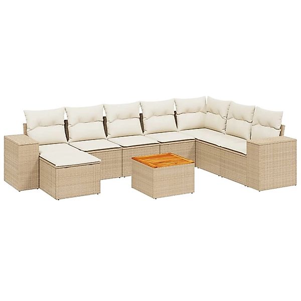 vidaXL 9-Tlg Garten-Sofagarnitur mit Kissen Beige Poly Rattan 3257913 günstig online kaufen