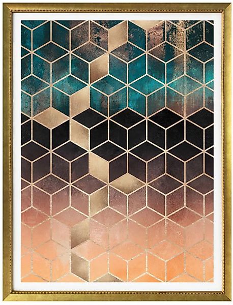 Wall-Art Poster "Gold Grün Geometrie", Schriftzug, (1 St.) günstig online kaufen