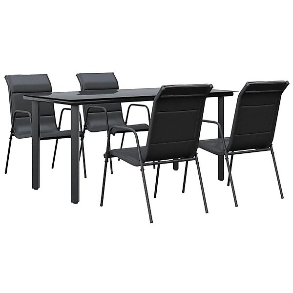 vidaXL 5-Tlg Garten-Essgruppe Schwarz Stahl und Textilene 3200714 günstig online kaufen
