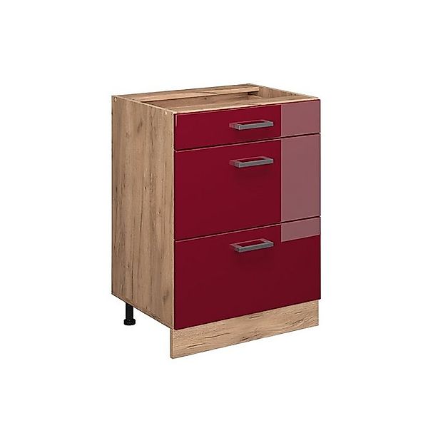 Vicco Küchenunterschrank R-Line Bordeaux Hochglanz/Goldkraft Eiche 60 cm mi günstig online kaufen