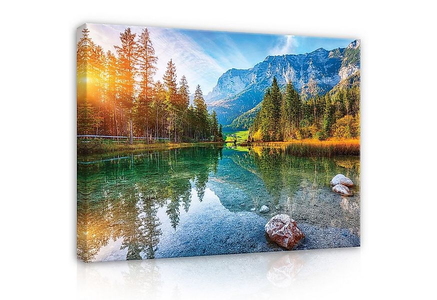 Wallarena Leinwandbild Berge See Landshaft Natur Wandbilder XXL groß Leinwa günstig online kaufen