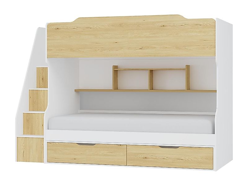 Etagenbett mit Stauraum - 90 x 190 cm - Weiß & Holzfarben - YALOVA günstig online kaufen
