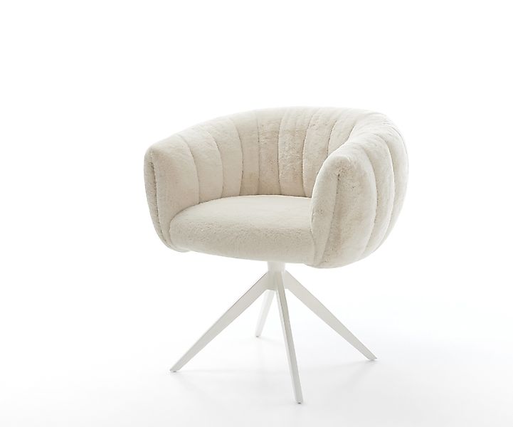 Drehstuhl Jada-Flex Plüsch Creme-Weiß Kreuzgestell breit Weiß 360° drehbar günstig online kaufen