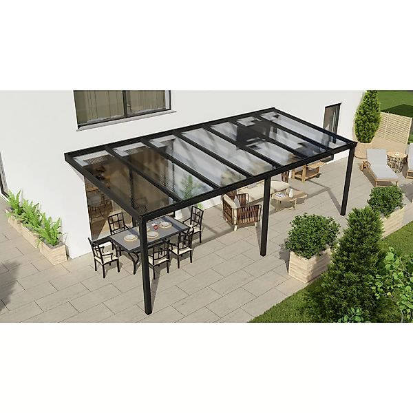 Terrassenüberdachung Professional 700 cm x 300 cm Schwarz Struktur PC Klar günstig online kaufen