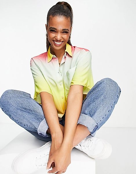 Monki – Buntes Hemd aus EcoVero-Material mit Farbverlauf-Mehrfarbig günstig online kaufen