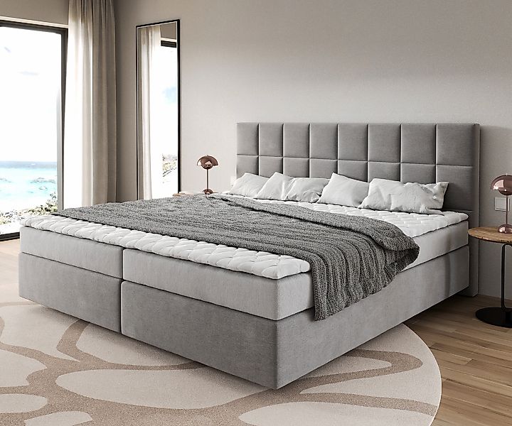 Boxspringbett Dream-Fine Mikrofaser Grau 200x200 cm Bonell-Matratze PU-Topp günstig online kaufen