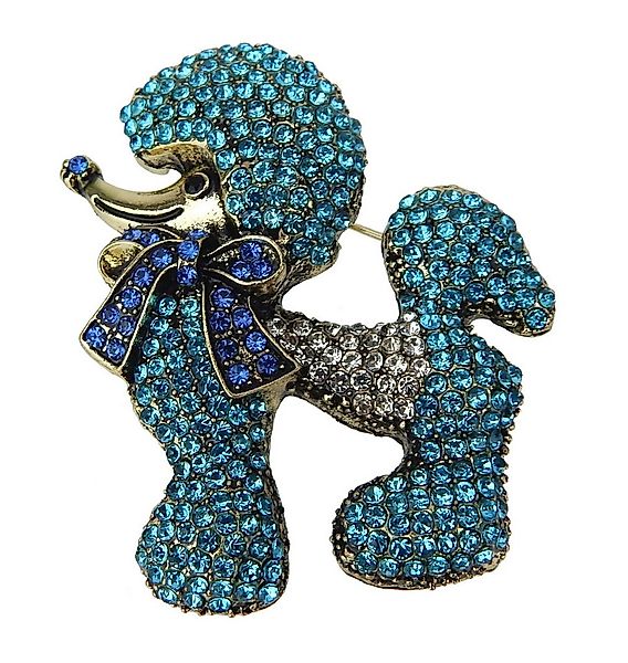 Ella Jonte Brosche, Trend Brosche Pudel Hund gold pink oder blau Strass günstig online kaufen