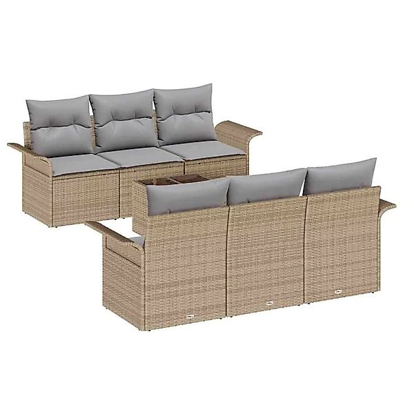 vidaXL Gartensofa-set mit Kissen 7-Tlg Beige und Grau Poly-Rattan 3353919 günstig online kaufen