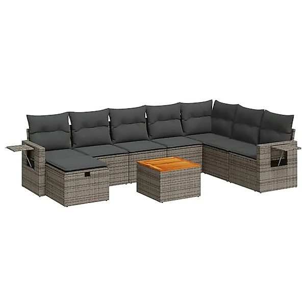 vidaXL 9-Tlg Garten-Sofagarnitur mit Kissen Grau Poly Rattan 3325833 günstig online kaufen