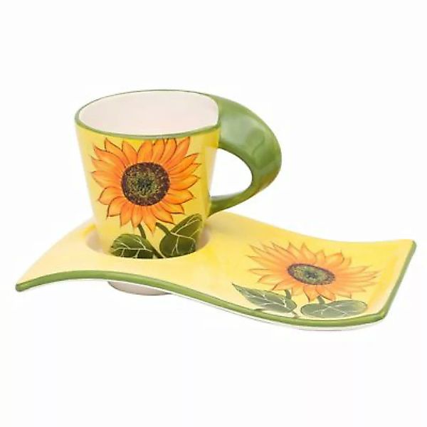 Neuetischkultur Kaffeetasse mit Unterteller, modern Sonnenblume bunt günstig online kaufen
