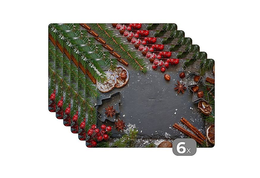 MuchoWow Platzset Weihnachten - Kräuter - Stillleben - Winter, (6-St), Plat günstig online kaufen