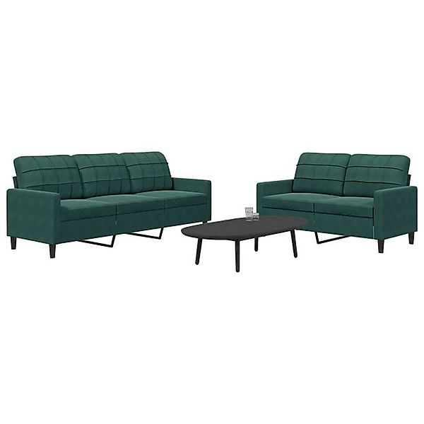 vidaXL Sofa, 2-tlg. Sofagarnitur mit Kissen Dunkelgrün Samt günstig online kaufen