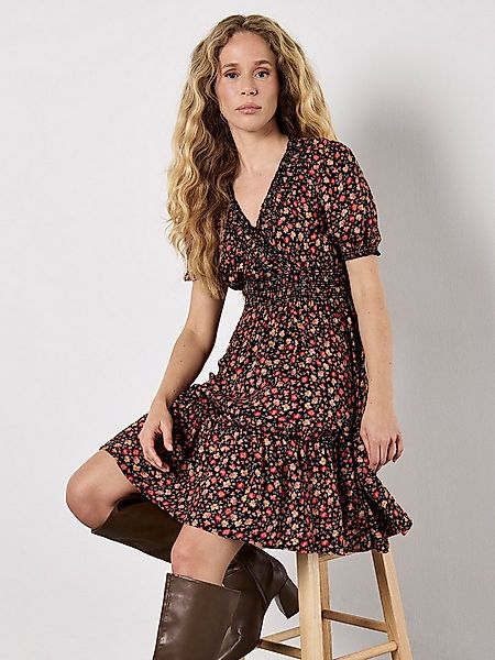 Apricot Minikleid Blumenkleid mit Raffungen günstig online kaufen