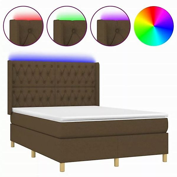 vidaXL Boxspringbett Boxspringbett mit Matratze LED Dunkelbraun 140x200 cm günstig online kaufen