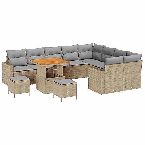vidaXL Gartensofa-Set mit Kissen 13 Stk Beige und Hellgrau Poly-Rattan 3363 günstig online kaufen