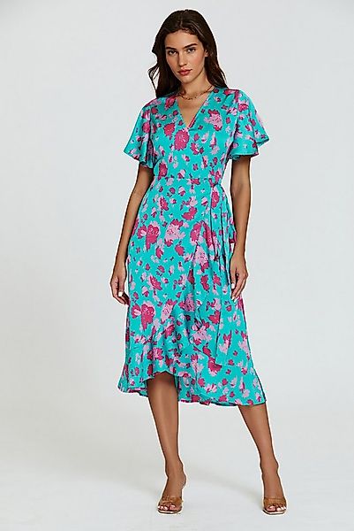 FS Collection Wickelkleid Midikleid Damen mit Engelsärmeln V-Ausschnitt Som günstig online kaufen