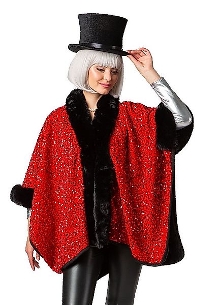 Karneval-Klamotten Kostüm Pailletten Poncho Damen Karneval hochwertig rot, günstig online kaufen
