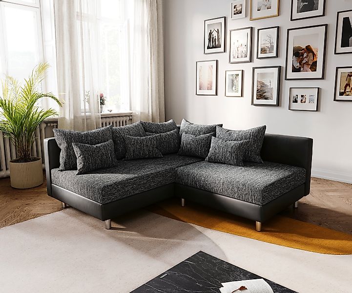 Ecksofa Clovis Schwarz Ottomane Links modular erweiterbar günstig online kaufen