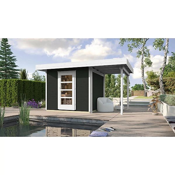 Weka Holz-Gartenhaus wekaLine Anthrazit BxT 355 x 210 cm davon 150 cm Anbau günstig online kaufen